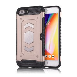 iPhone 8 Plus / 7 Plus Metallic Plate Case Work with Magnetic Holder and Card Slot (Rose Gold)